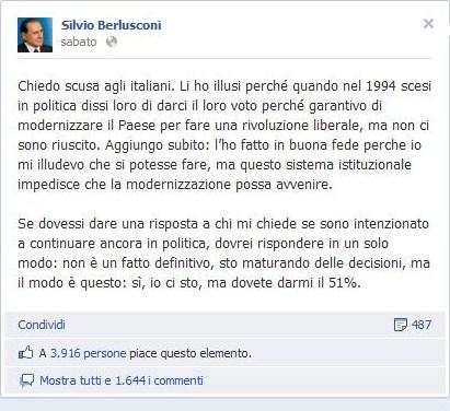 Berlusconi chiede scusa per le promesse del '94 e attacca il sistema!