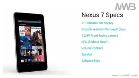 tutte le specifiche tecniche di google nexus 7