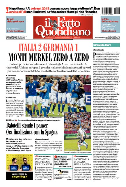 Italia in finale: prime pagine giornali italiani e tedeschi