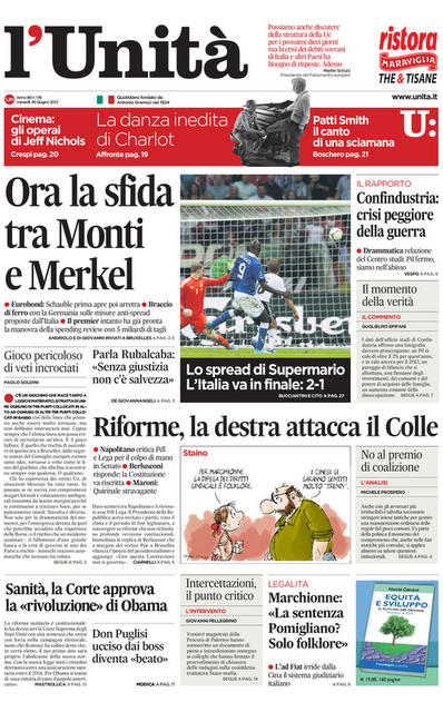 Italia in finale: prime pagine giornali italiani e tedeschi