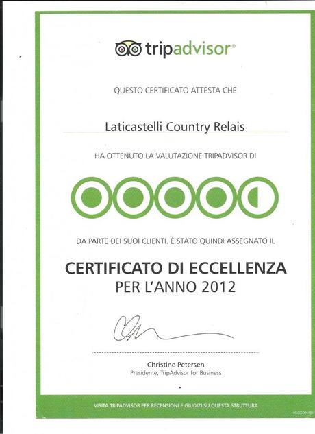 Certificato di Eccellenza di TripAdvisor assegnato a Hotel Relais Laticastelli in Toscana 