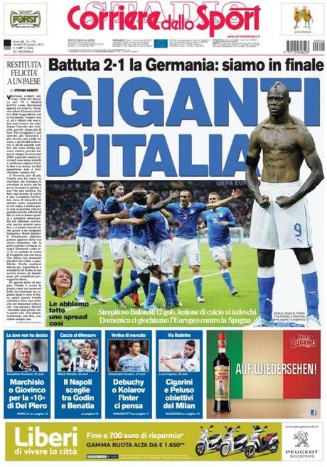 Prime pagine italiane e tedesche di oggi