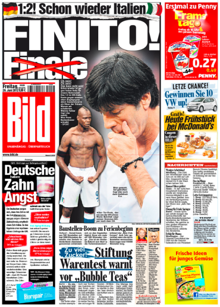 Prime pagine italiane e tedesche di oggi