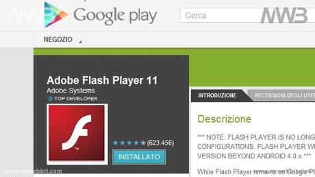 flash player per android 4 non sarà più sipportato