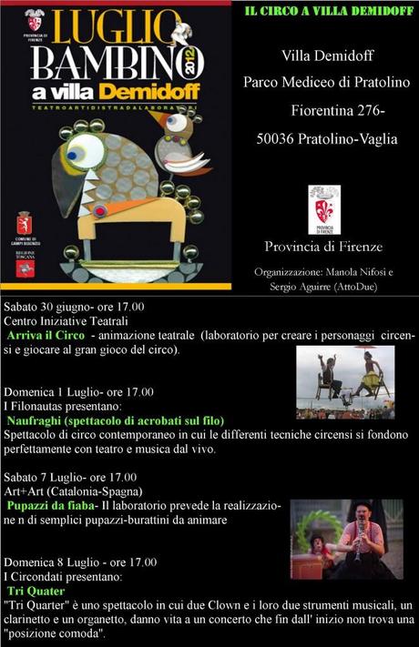 Il Circo invade Villa Demidoff! Spettacoli e animazioni teatrali per bambini