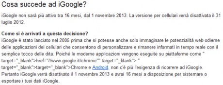 Google taglia iGoogle