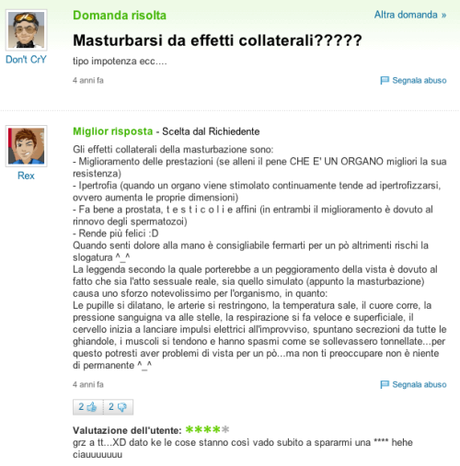 Rucola, tette, masturbazione…Le ultime da yahoo answer