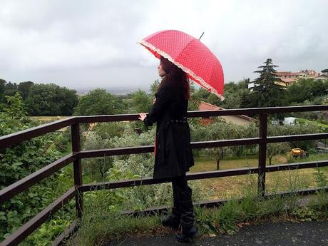 In red in the rain.