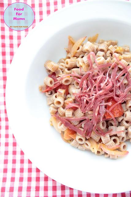 Food for Mums: boccolotti di farro con pomodorini, cipolla e straccetti di bresaola