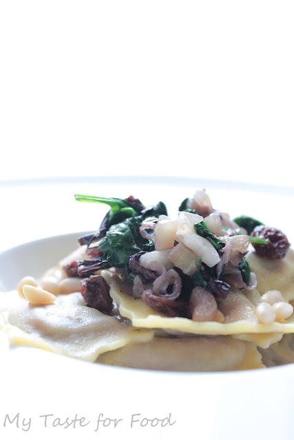 Ravioli al radicchio rosso,spinaci e senape dolce