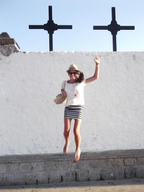 Striped skirt and white tee