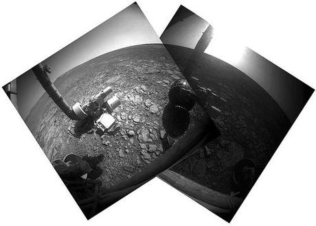 Marte - Opportunity sol 3008: l'orizzonte visto dalla Front Hazcam