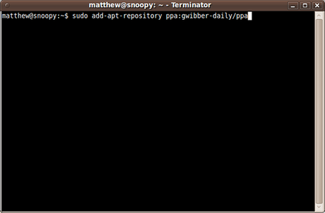 Screen shot of a terminal with the sudo add-apt-repoistory line