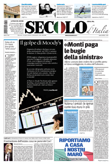 Prime pagine giornali: sabato 14 luglio 2012