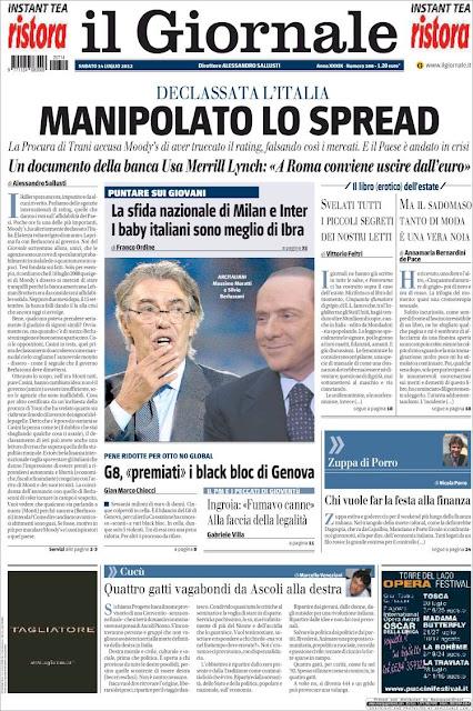 Prime pagine giornali: sabato 14 luglio 2012