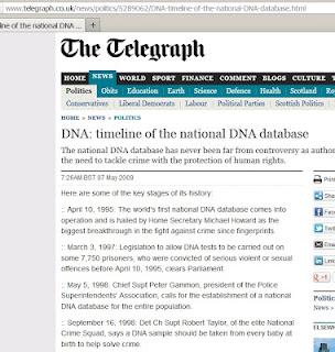 La cronistoria della creazione dell'archivio del DNA britannico raccontata dal quotidiano Daily Telegraph