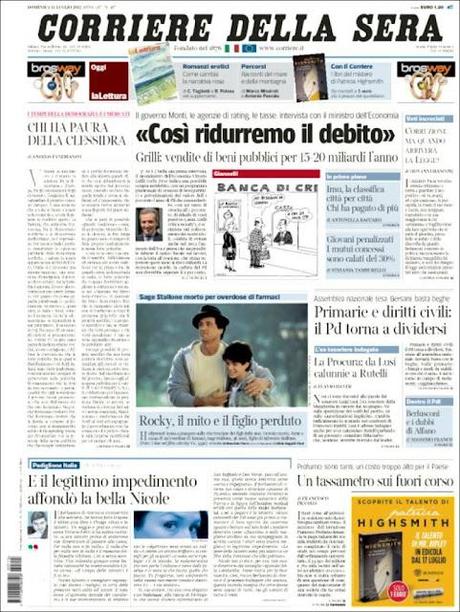 Prime pagine giornali: domenica 15 luglio 2012