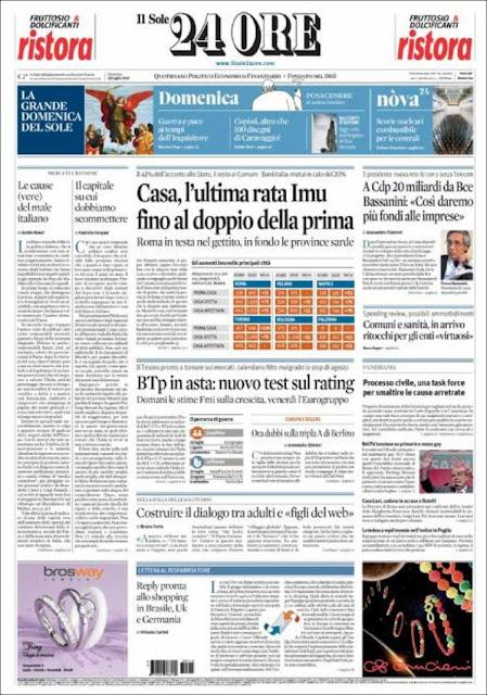 Prime pagine giornali: domenica 15 luglio 2012