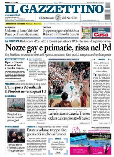 Prime pagine giornali: domenica 15 luglio 2012