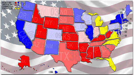 USA 2012: Obama 256, Romney 191, Toss-Up 91. Voto Popolare, Obama +2,4%