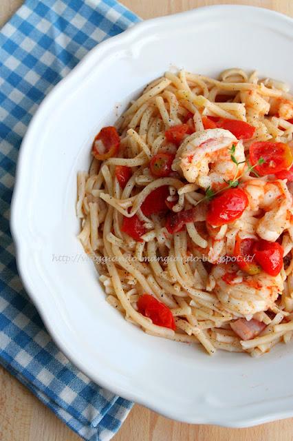 PICI SENESI CON GAMBERI, PANCETTA E POMODORINI