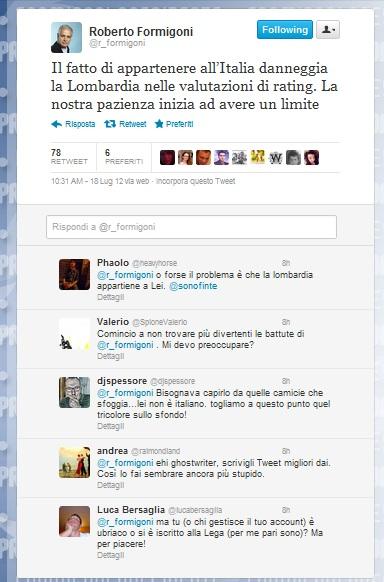 Le due sparate di Formigoni su Twitter