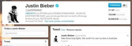 L'account Twitter di Bieber