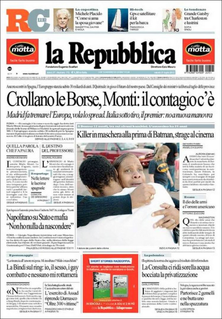 Prime pagine giornali: sabato 21 luglio 2012