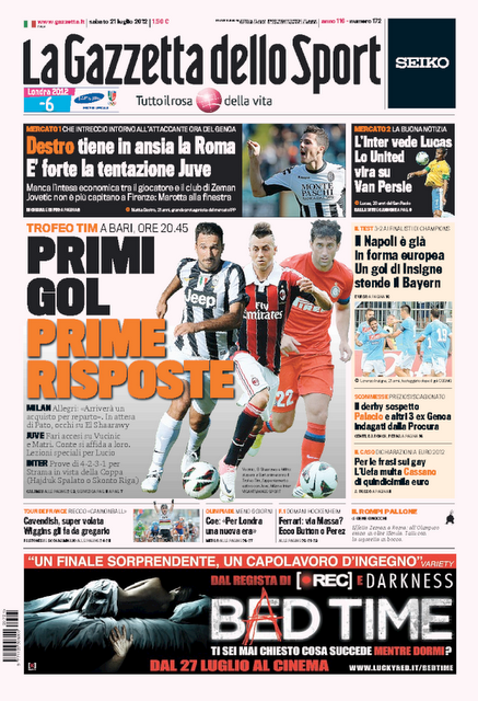 Prime pagine giornali: sabato 21 luglio 2012