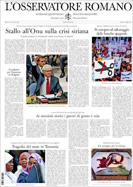 Prime pagine giornali: sabato 21 luglio 2012