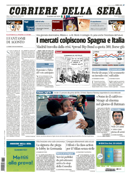 Prime pagine giornali: sabato 21 luglio 2012