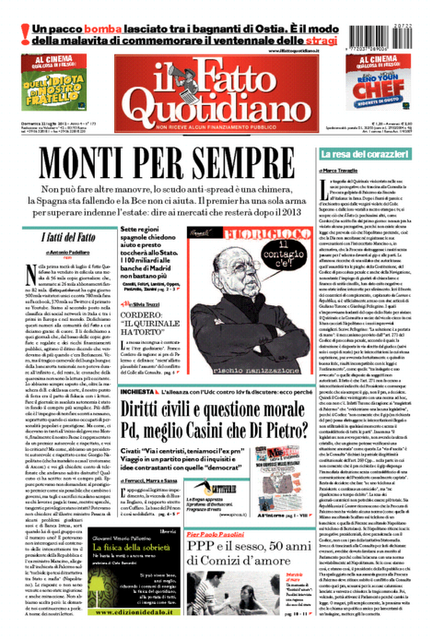 Prime pagine giornali: domenica 22 luglio 2012