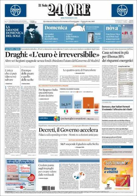 Prime pagine giornali: domenica 22 luglio 2012