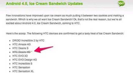 HTC Desire HD cancellato aggiornamneto ad Android 4.0 Ice Cream Sanwich