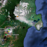 Map of the northern Kamchatka volcanoes, including Sheveluch volcano