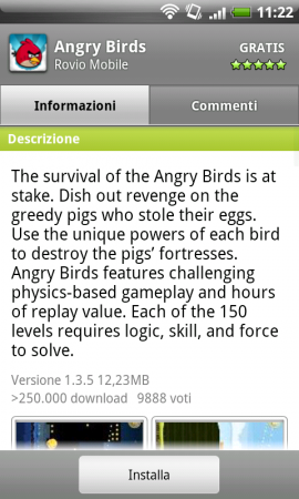 Angry Birds disponibile nel Market