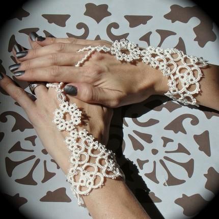 Slave For Love - Bridal Pair of Tatted Slave Bracelets - Custom Fit