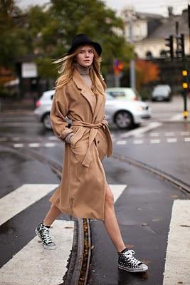 Camel  Coat + Studded Converse