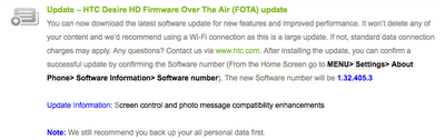 Aggiornamento OTA 1.32.405.3 per HTC Desire HD