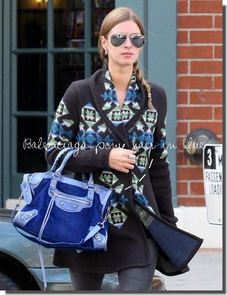 Nicky Hilton: Chunky knit, Balenciaga pony hair bag & YSL ankle boots