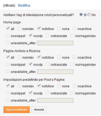 Tag di intestazione robot.txt personalizzati