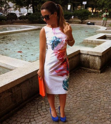 White dress with big flowers