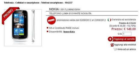 Sottocosto offerta Nokia Lumia 610 Windows Phone Garanzia Italia – Prezzo super sconto