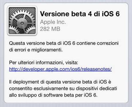 Download iOS 6.0 Beta 4 per iPhone, iPad e iPod Touch