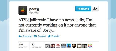 pod2d twitta : Niente jailbreak al momento per Apple Tv di terza generazione