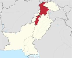 In rosso, la provincia pakistana di Khyber-Pakhtunkhwa