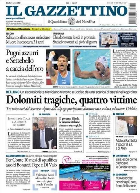 Prime pagine giornali: sabato 11 agosto 2012