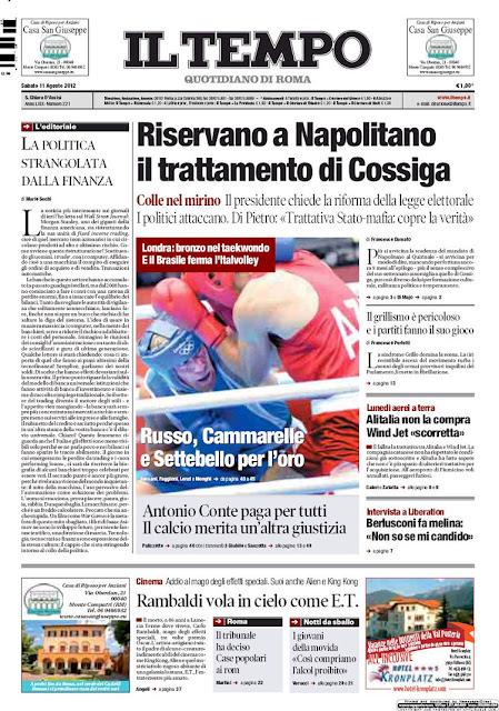 Prime pagine giornali: sabato 11 agosto 2012