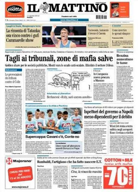 Prime pagine giornali: sabato 11 agosto 2012