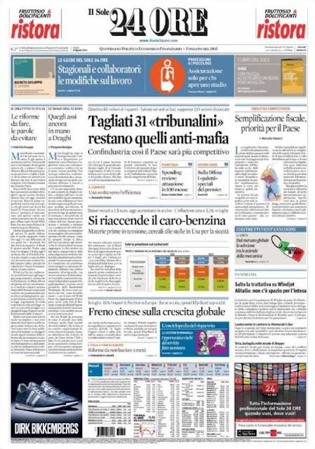 Prime pagine giornali: sabato 11 agosto 2012